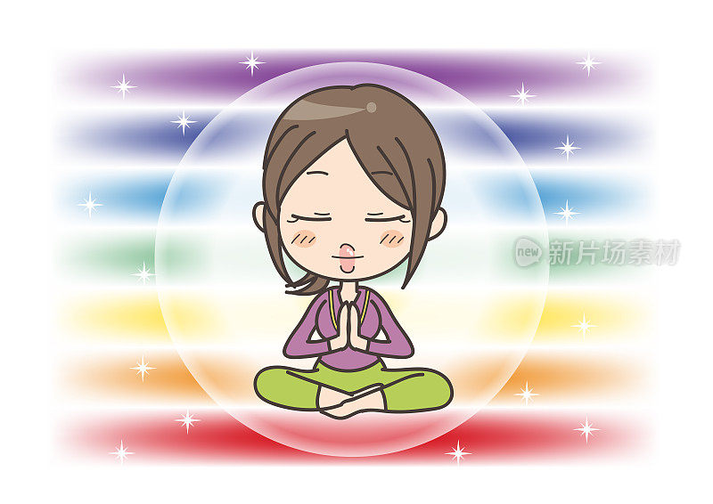 Meditation in Seven chakras color -  Woman is holding her hands together in prayer